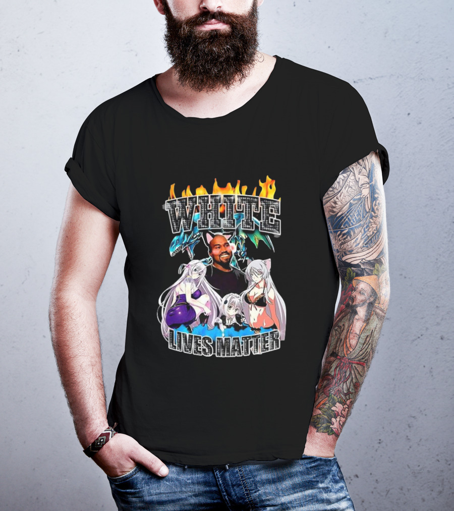 Kanye West Anime White Lives Matter Flame Background Anime Characters T-Shirt