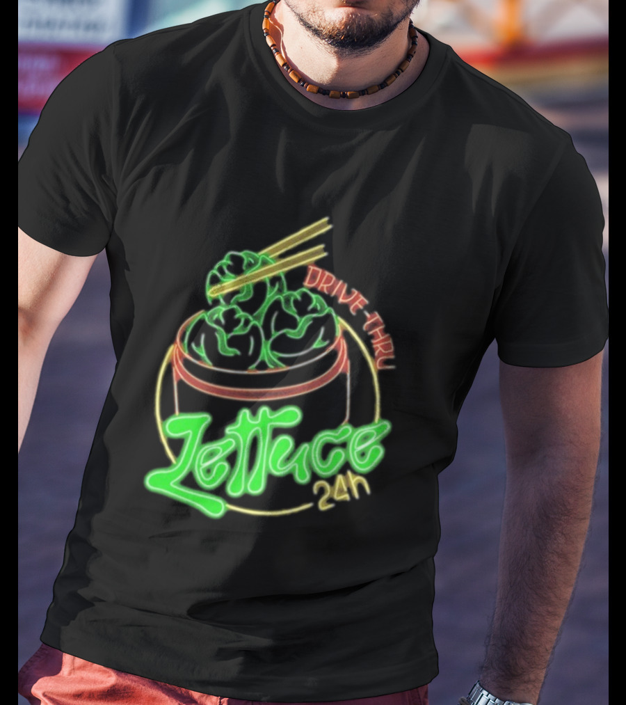 Lettuce Drive Thru 24 Hour Neon Bowl With Chopsticks T-Shirt