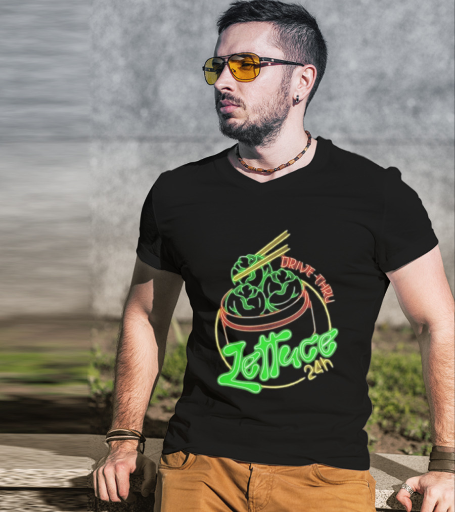 Lettuce Drive Thru 24 Hour Neon Bowl With Chopsticks T-Shirt