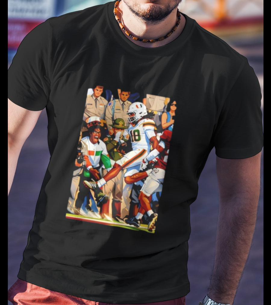 Miami Hurricanes Football Touchdown Celebration Game Day Action Scene T-Shirt