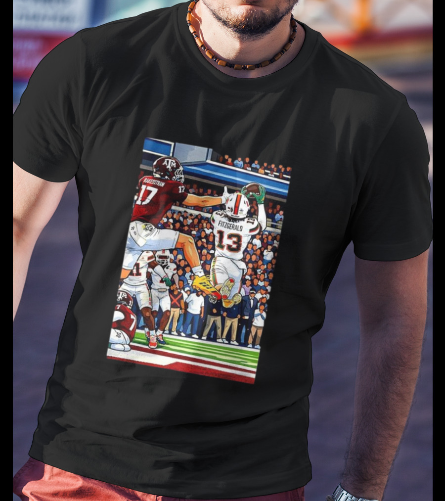 Miami Hurricanes Rakestraw 17 Vs Texas A&M Aggies Fitzgerald 13 NCAA CFP 2025 Match Football Action T-Shirt