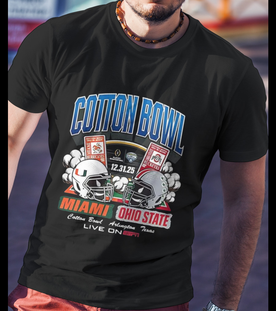 Miami Hurricanes Vs Ohio State Buckeyes Cotton Bowl 2025 CFP Arlington Texas ESPN Live T-Shirt