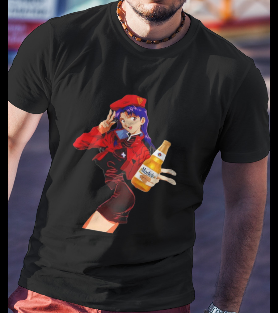 Misato Katsuragi Modelo Especial Beer Anime Fusion T-Shirt