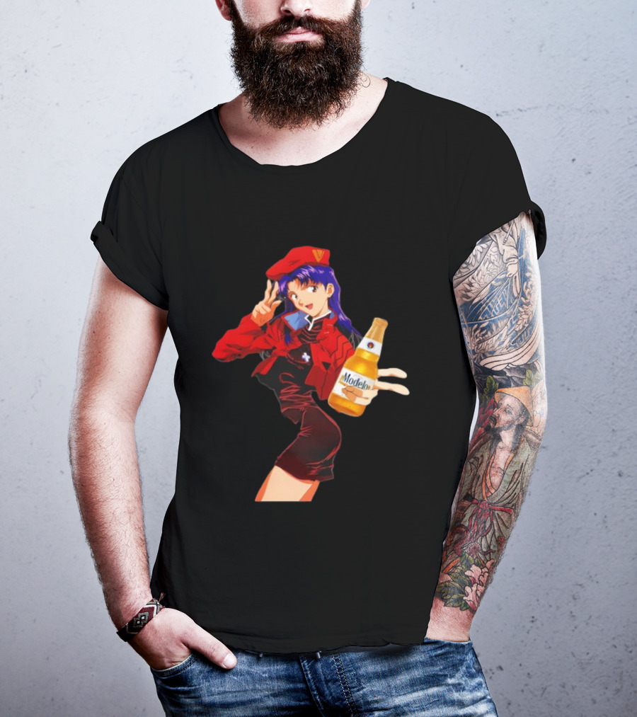 Misato Katsuragi Modelo Especial Beer Anime Fusion T-Shirt