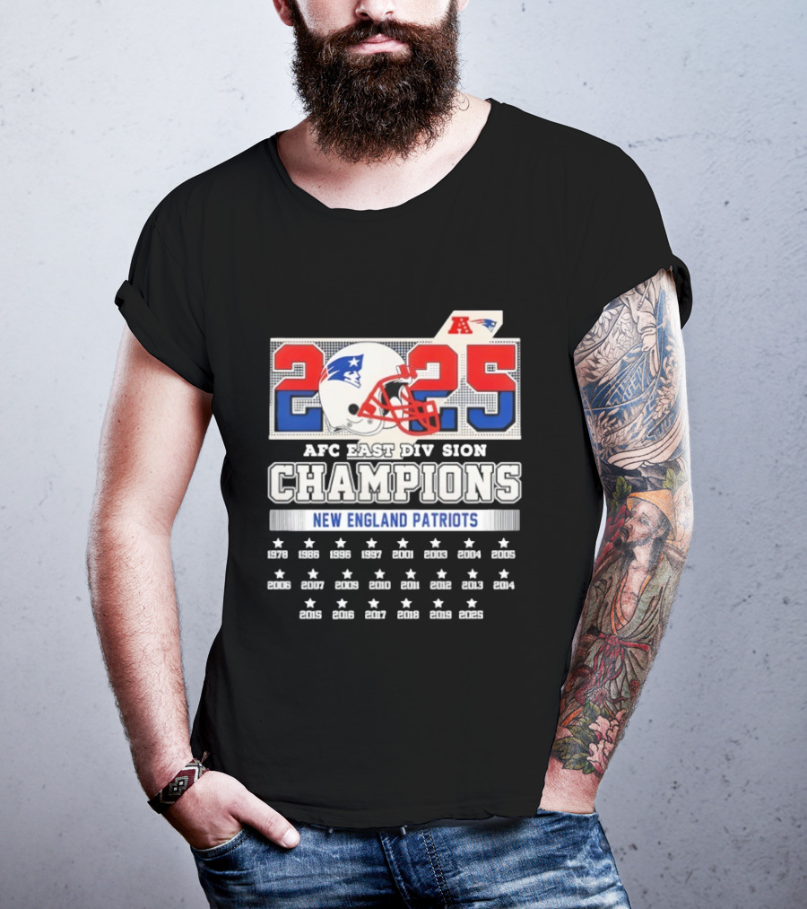 New England Patriots 2025 AFC East Division Champions Helmet Stars T-Shirt