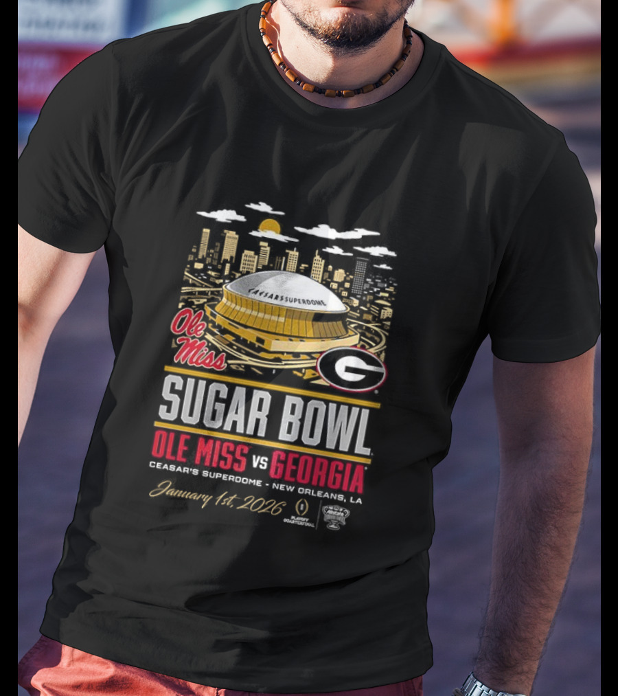 Ole Miss Rebels Vs Georgia Bulldogs NCAA CFP Sugar Bowl 2026 Caesars Superdome January 1 New Orleans T-Shirt