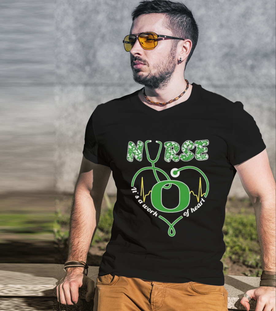 Oregon Ducks Nurse It’s A Work Of Heart Stethoscope T-Shirt