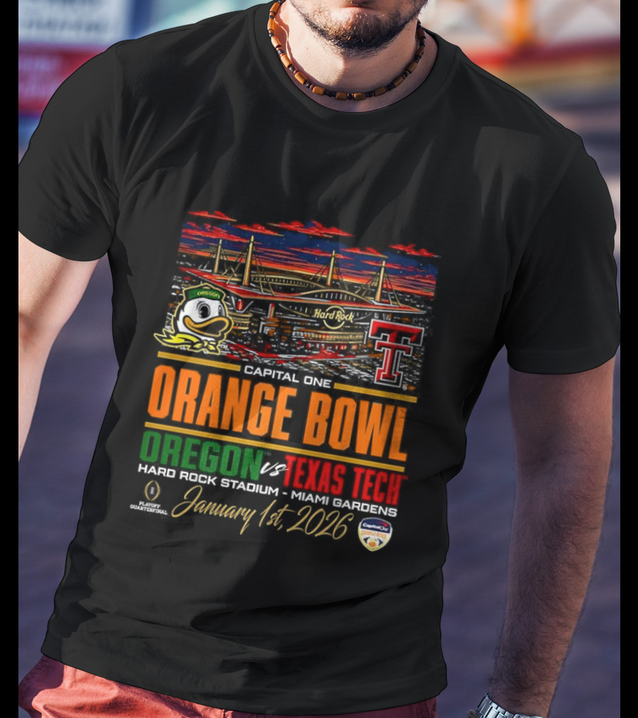 Oregon Ducks Vs Texas Tech Red Raiders Capital One Orange Bowl 2026 Hard Rock Stadium January 1 T-Shirt