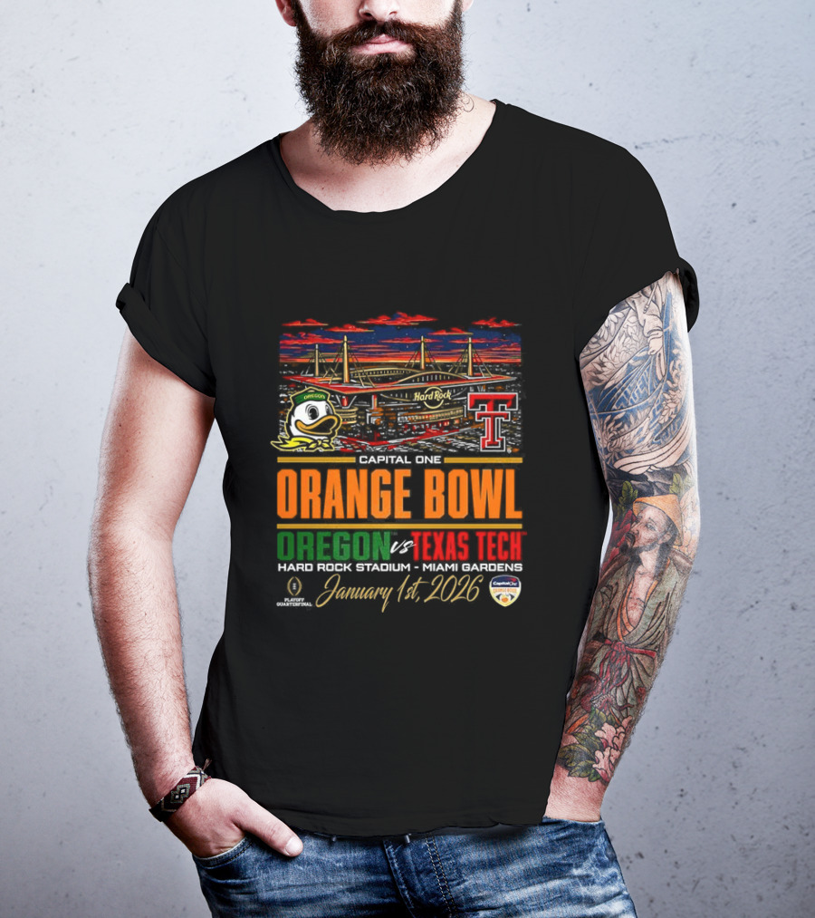 Oregon Ducks Vs Texas Tech Red Raiders Capital One Orange Bowl 2026 Hard Rock Stadium January 1 T-Shirt