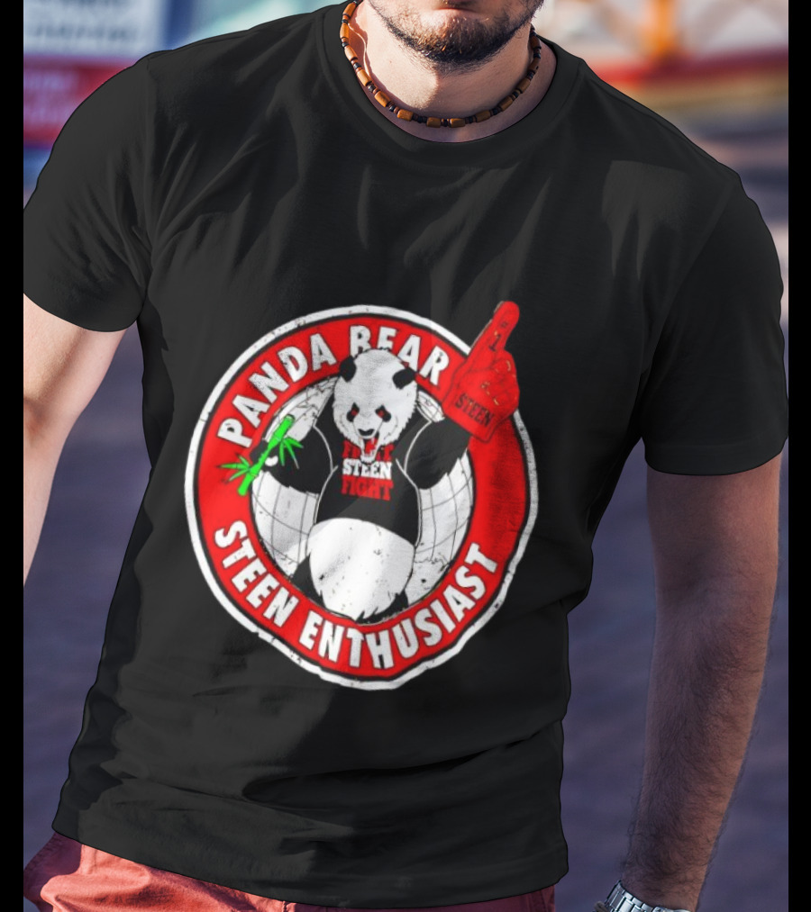Panda Bear Steen Fight Enthusiast With Foam Finger And Bamboo T-Shirt