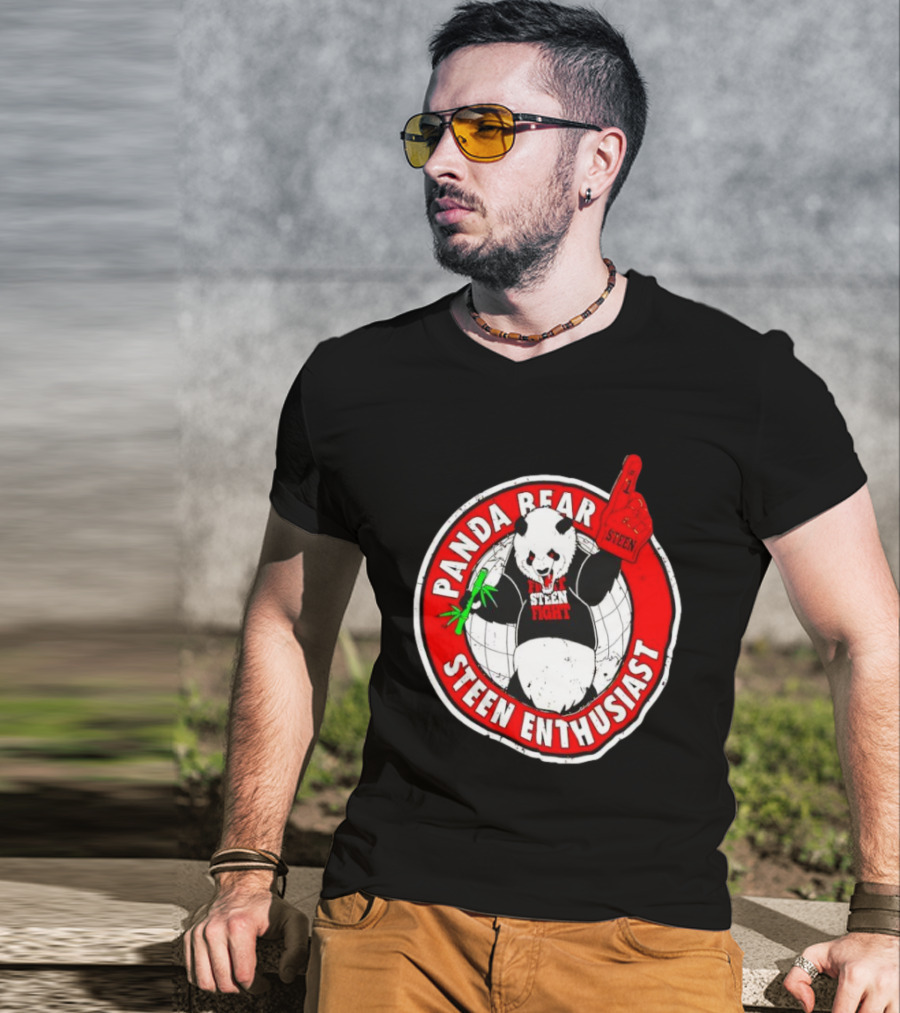 Panda Bear Steen Fight Enthusiast With Foam Finger And Bamboo T-Shirt