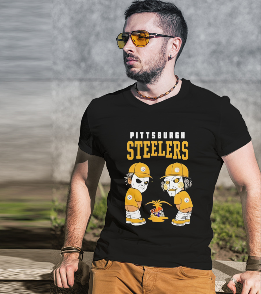 Pittsburgh Steelers Michael Myers Billy The Puppet Baltimore Ravens Vs Cleveland Browns Rivalry T-Shirt