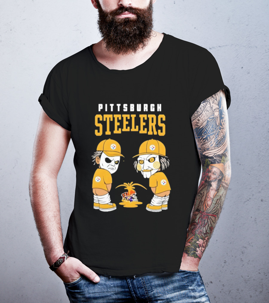 Pittsburgh Steelers Michael Myers Billy The Puppet Baltimore Ravens Vs Cleveland Browns Rivalry T-Shirt