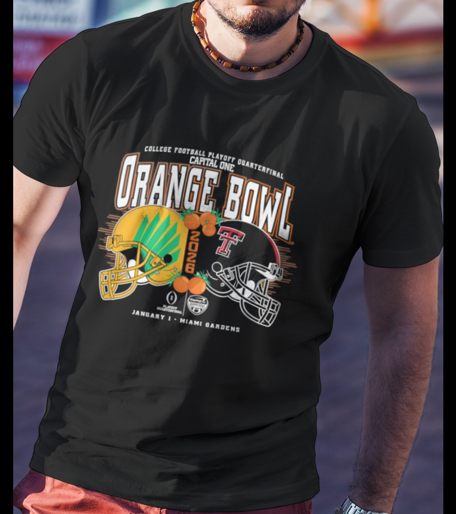 Texas Tech Red Raiders Oregon Ducks Orange Bowl 2025 CFP Quarterfinal Miami Gardens T-Shirt