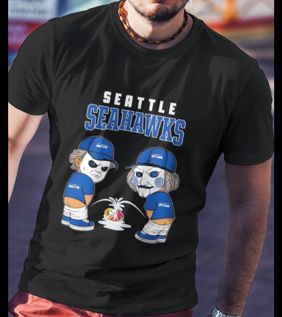 Seattle Seahawks Michael Myers Billy The Puppet Piss On Rival Teams T-Shirt