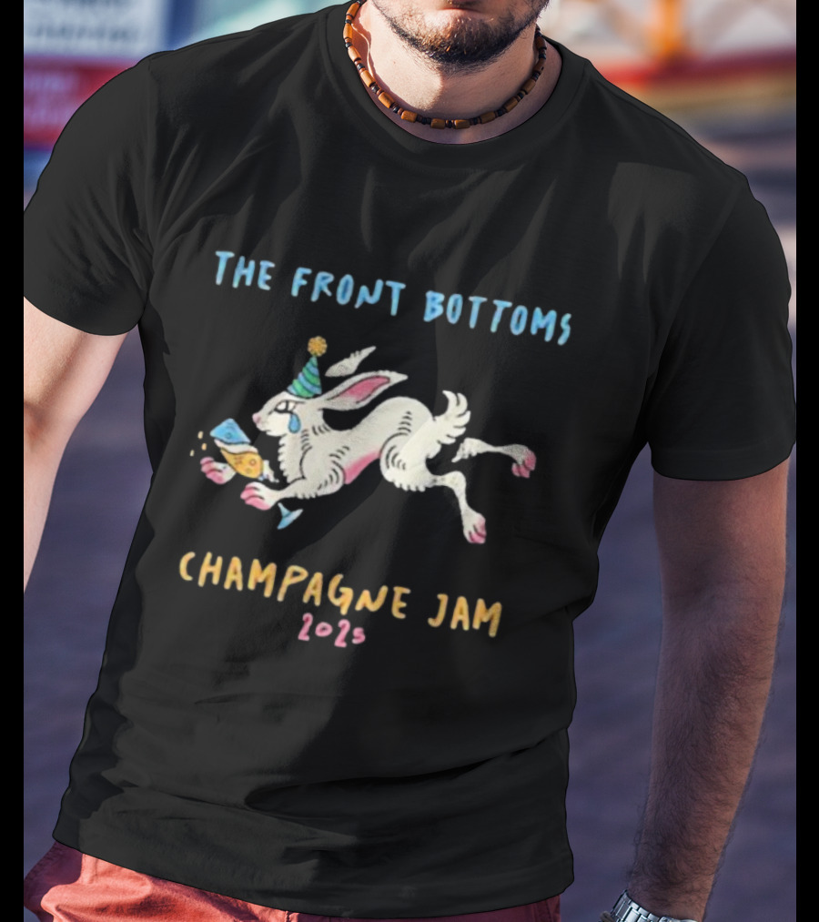 The Front Bottoms Champagne Jam 2026 Bunny Party Hat Festive Rabbit T-Shirt