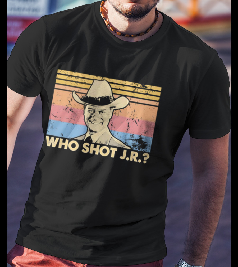 Who Shot J.R. Retro Cowboy Dallas TV Soap Opera Mystery T-Shirt
