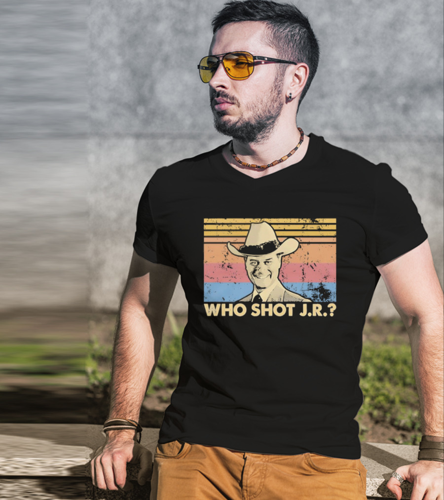 Who Shot J.R. Retro Cowboy Dallas TV Soap Opera Mystery T-Shirt