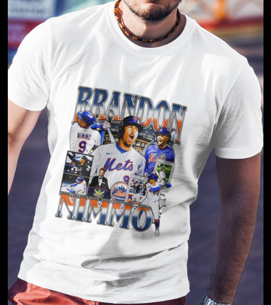 Brandon Nimmo New York Mets Vintage Collage Baseball Player Highlights T-Shirt