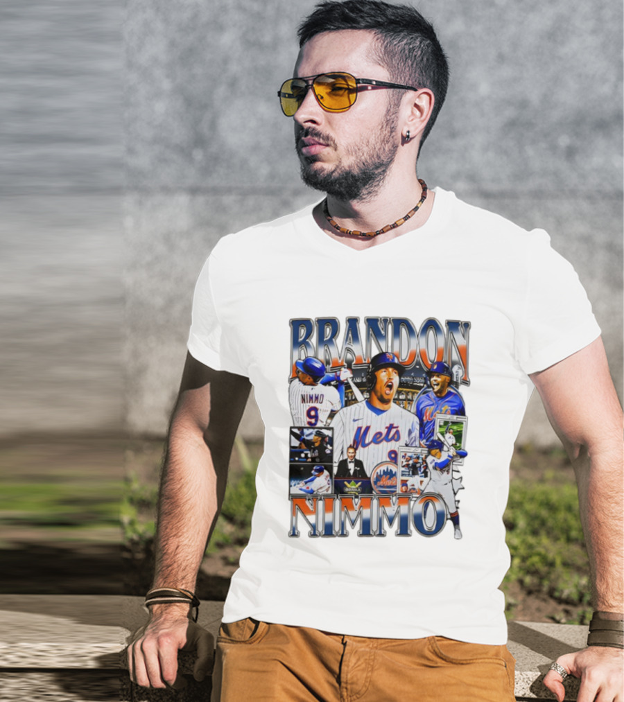 Brandon Nimmo New York Mets Vintage Collage Baseball Player Highlights T-Shirt