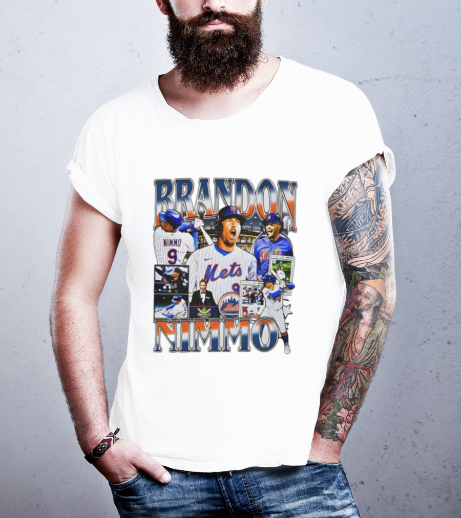 Brandon Nimmo New York Mets Vintage Collage Baseball Player Highlights T-Shirt