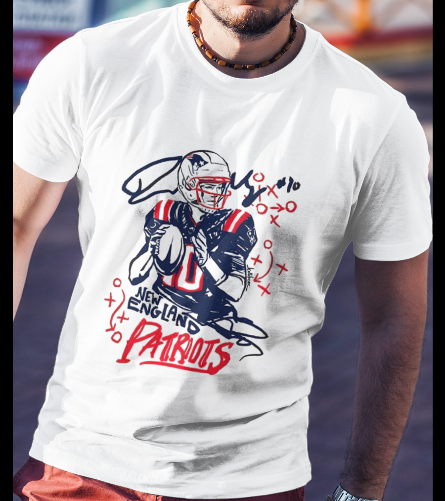 Drake Maye New England Patriots Quarterback XOXO Playbook T-Shirt