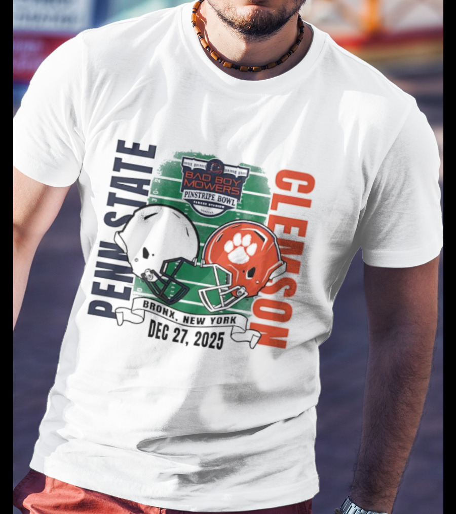 Clemson Vs Penn State Bad Boy Mowers Pinstripe Bowl 2025 Dueling Helmets T-Shirt