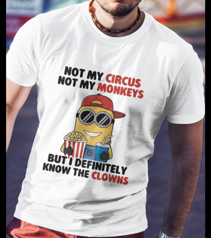 Circus Monkeys Clowns Minion With Popcorn And Drink T-Shirt