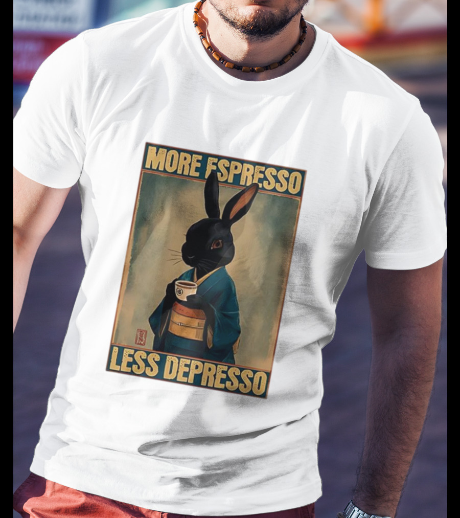 More Espresso Less Depresso Black Rabbit In Classic Kimono T-Shirt