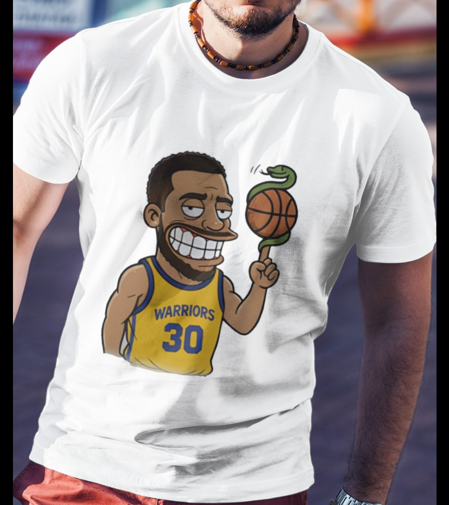 Warriors 30 Steph Curry Cartoon Snake Basketball T-Shirt