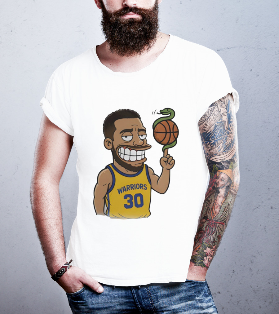 Warriors 30 Steph Curry Cartoon Snake Basketball T-Shirt