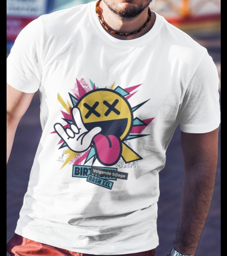 Pat B Birthday Bash XXL Smiley Face Lightning Rock Gesture Tongue Out T-Shirt
