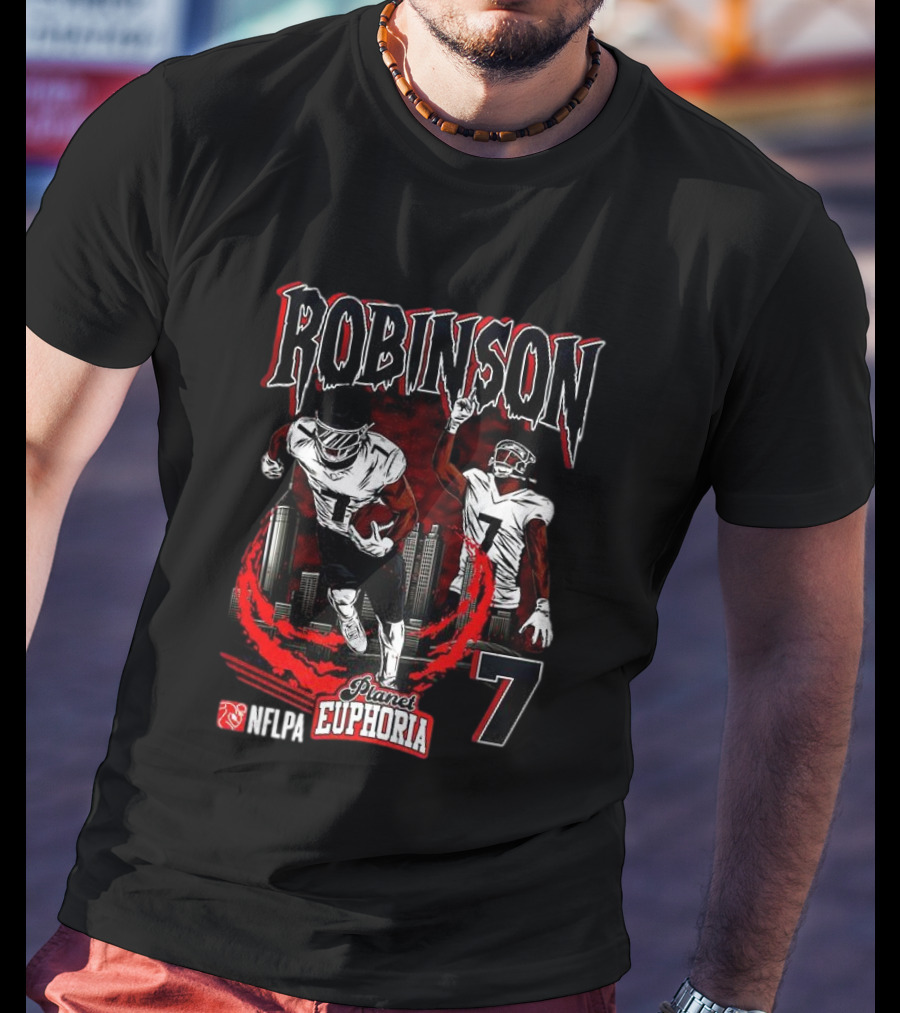 ```Bijan Robinson Atlanta Falcons Number 7 Skyline Planet Euphoria``` T-Shirt