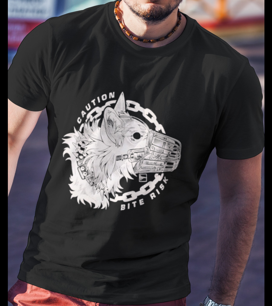 Caution Bite Risk Dog Muzzle Chain T-Shirt
