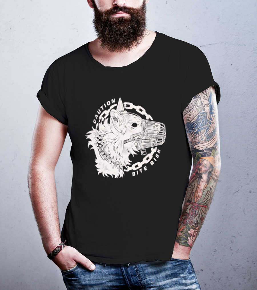 Caution Bite Risk Dog Muzzle Chain T-Shirt
