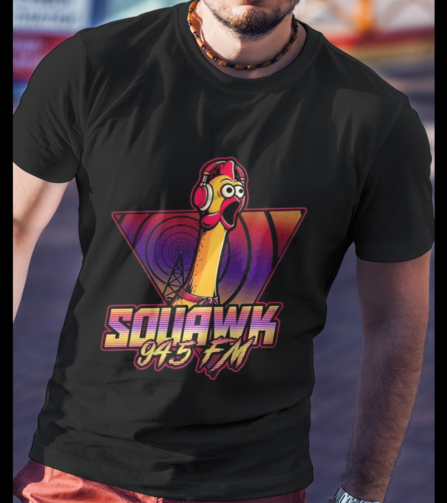 SQUAWK 94.5 FM Chicken Vaporwave Radio Triangle T-Shirt