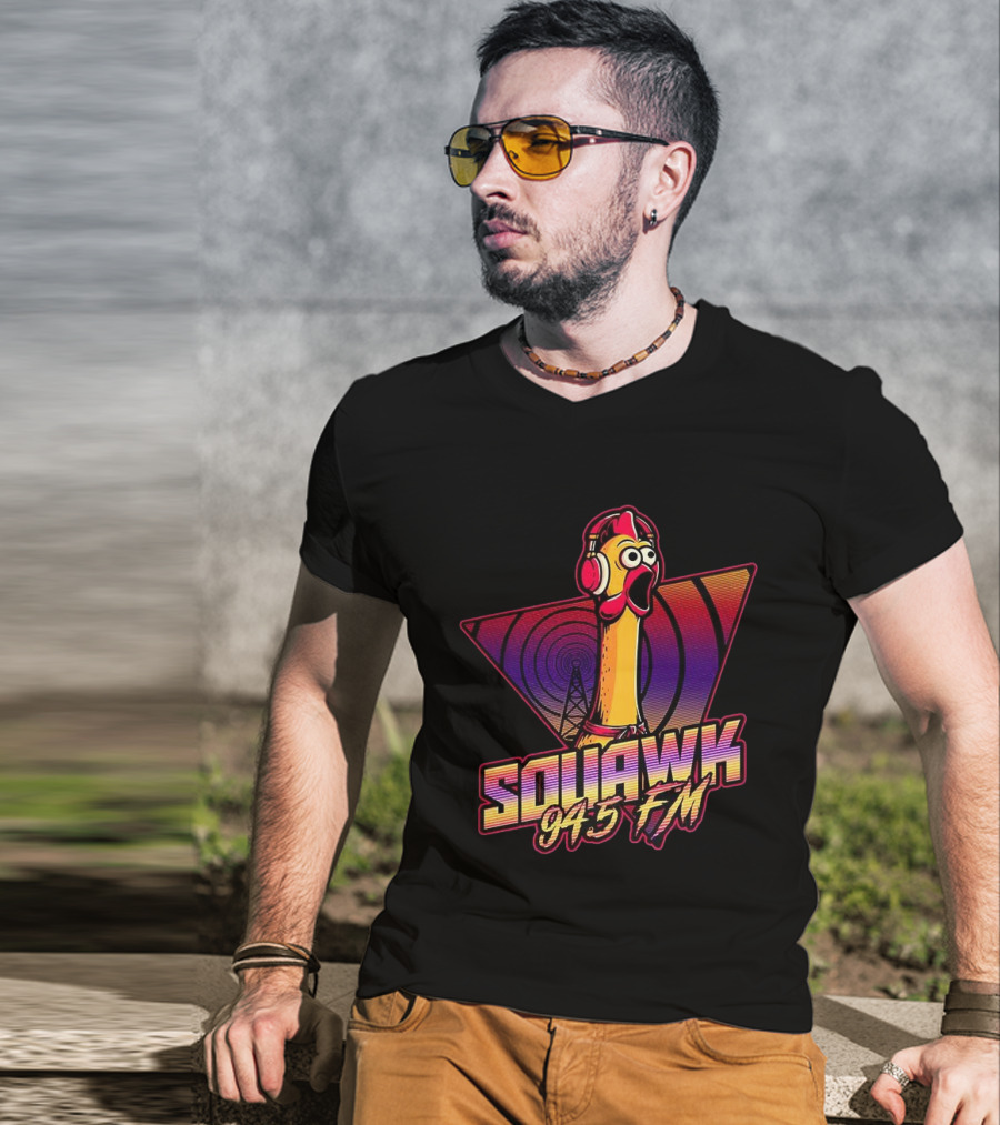 SQUAWK 94.5 FM Chicken Vaporwave Radio Triangle T-Shirt