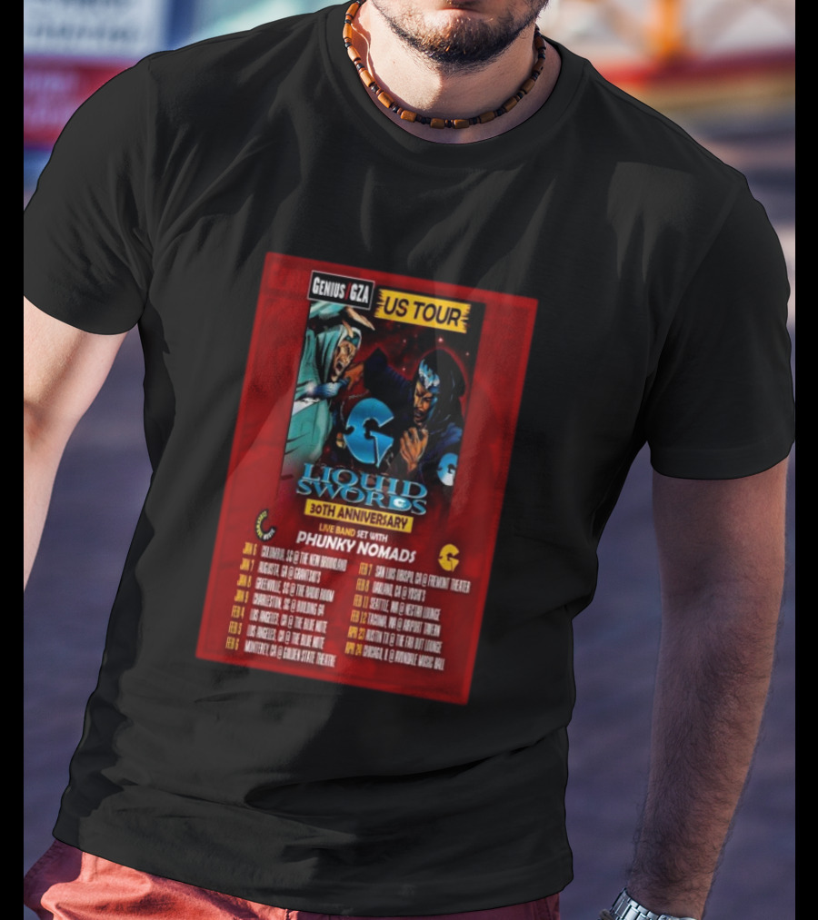 Genius GZA Liquid Swords 30th Anniversary US Tour 2026 With Phunky Nomads T-Shirt