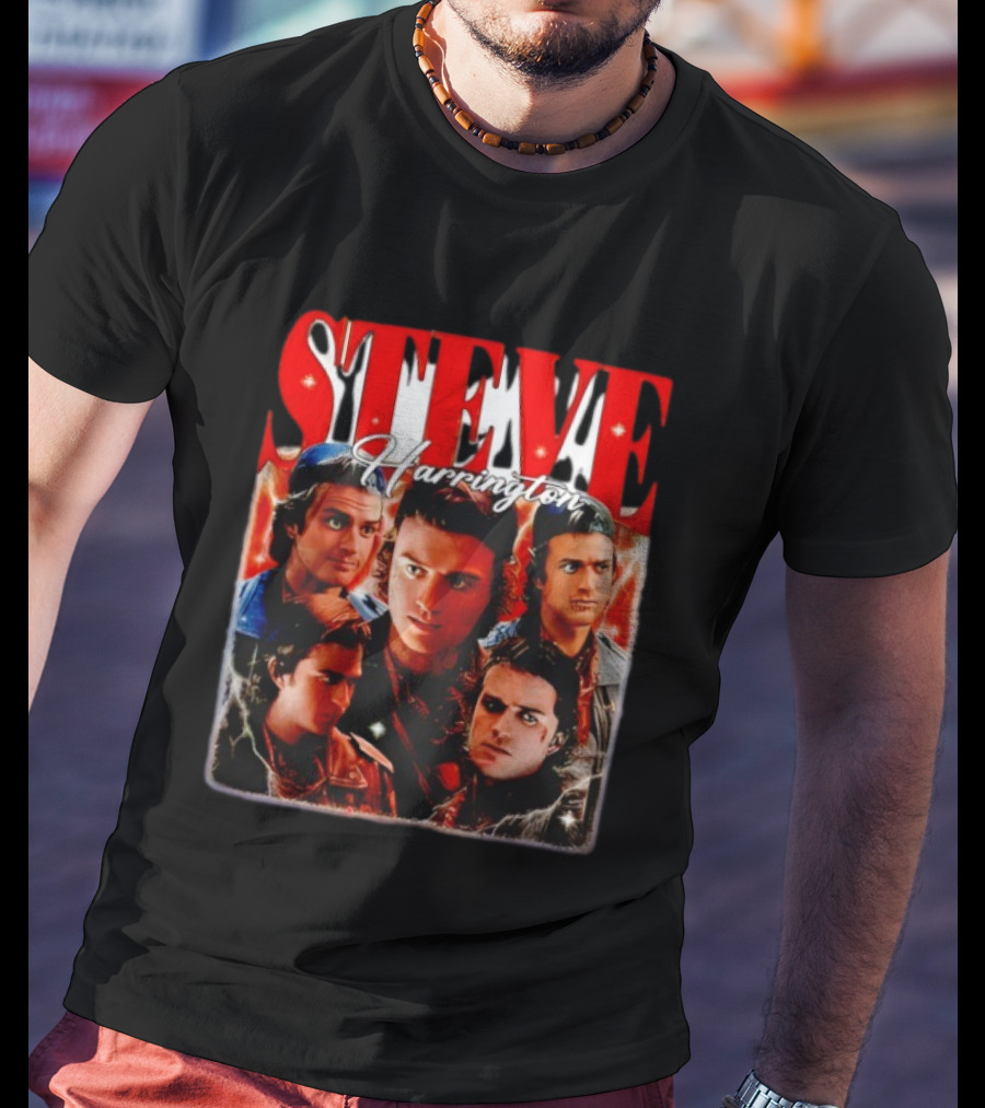 Steve Harrington Character Collage Flame Background T-Shirt