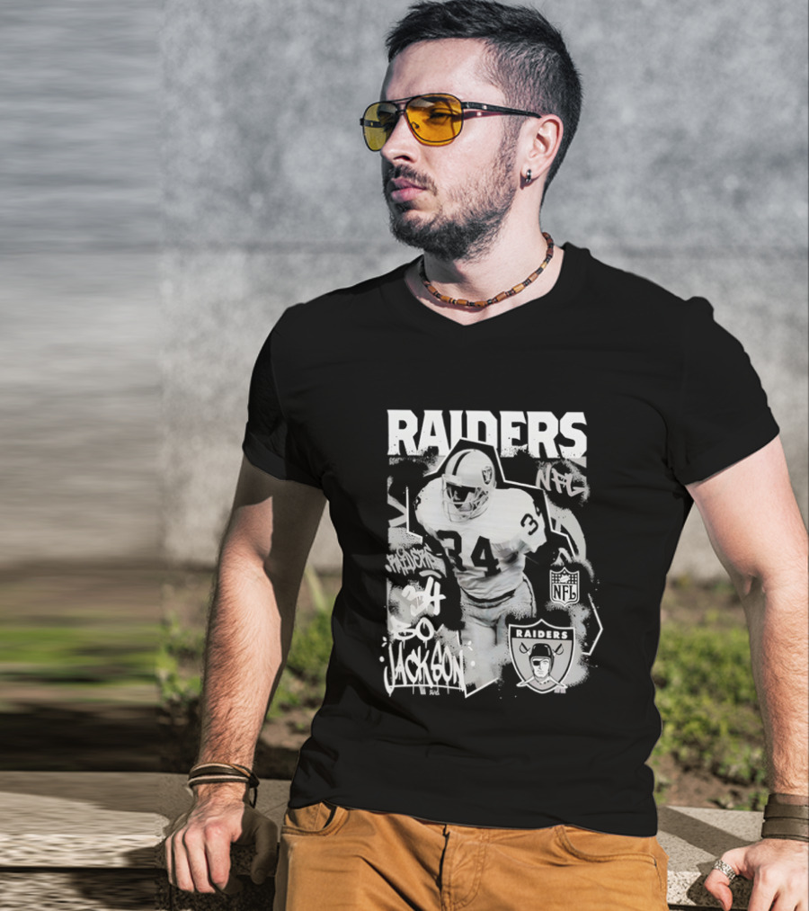 Las Vegas Raiders Bo Jackson 34 Mitchell And Ness Star Player NFL Raiders T-Shirt