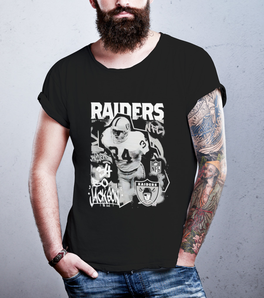 Las Vegas Raiders Bo Jackson 34 Mitchell And Ness Star Player NFL Raiders T-Shirt