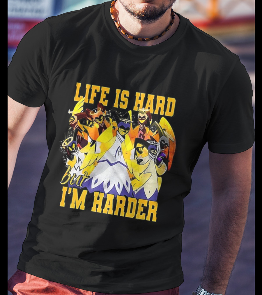 Hazbin Hotel Life Is Hard But I'm Harder Yellow Characters T-Shirt