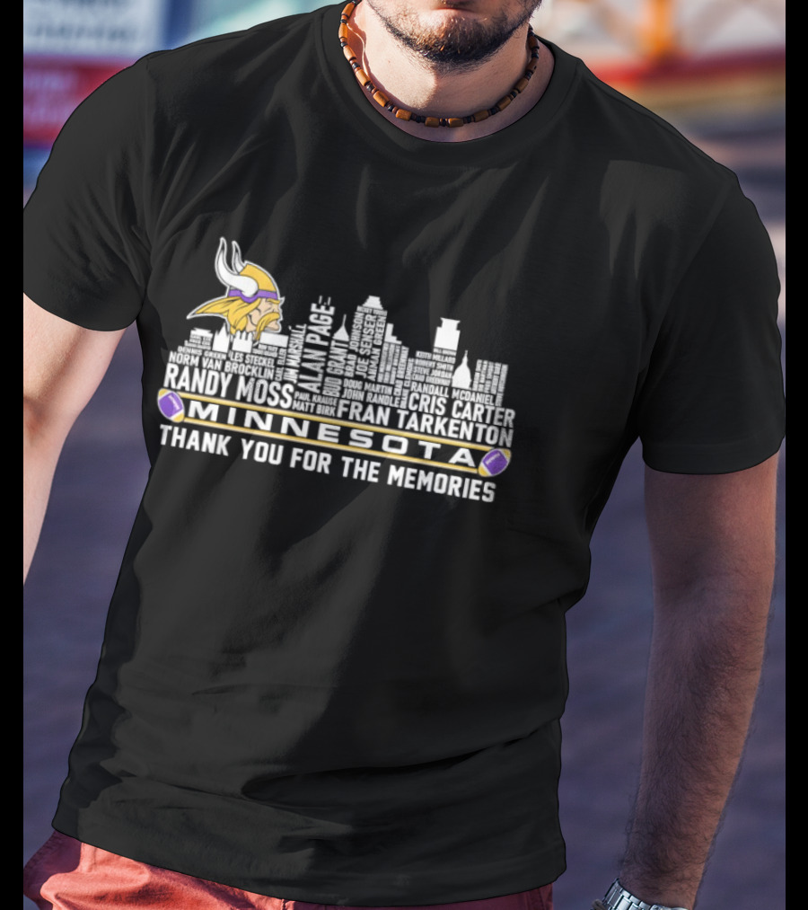 Minnesota Vikings City Skyline Thank You For The Memories With Tarkenton Fran Tarkenton T-Shirt
