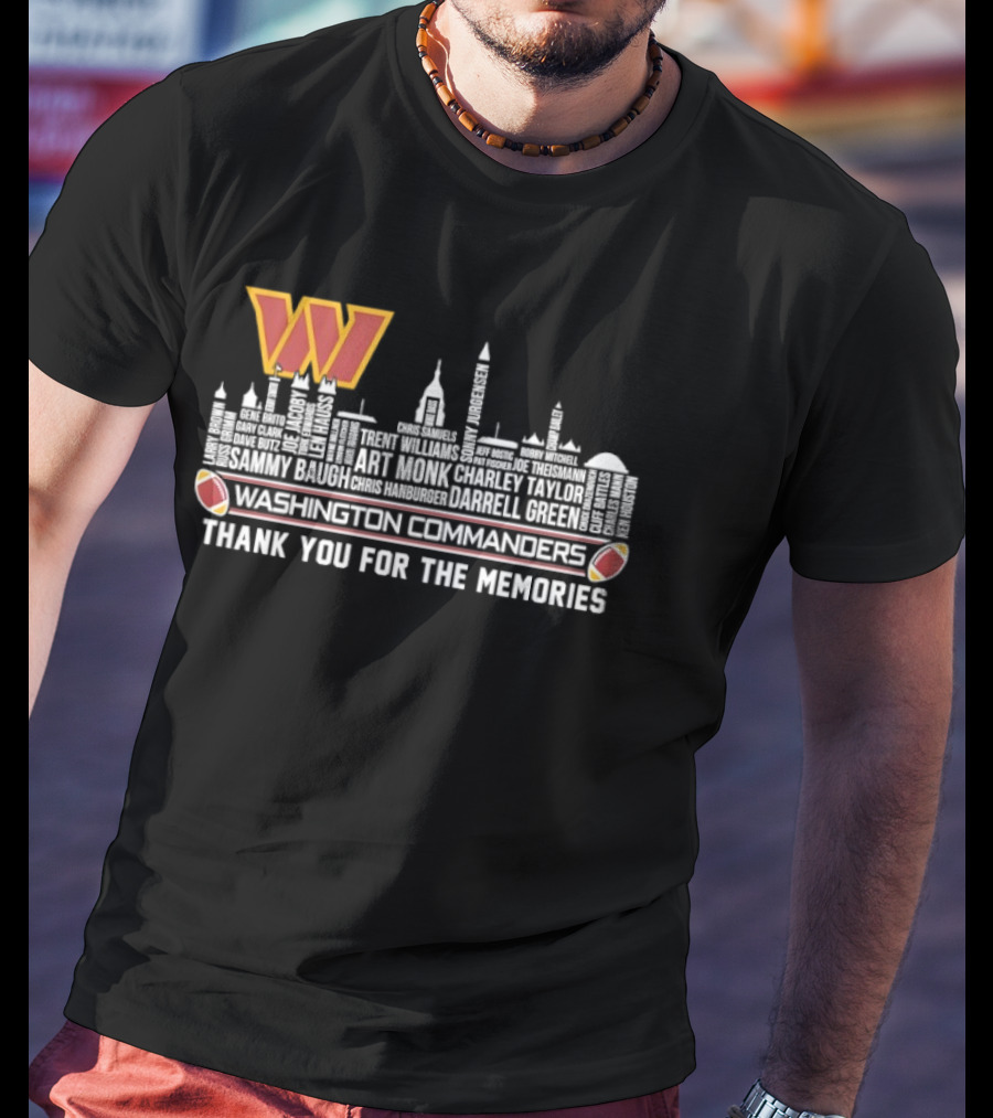 Washington Commanders Thank You For The Memories City Skyline W Logo Football Symbols T-Shirt