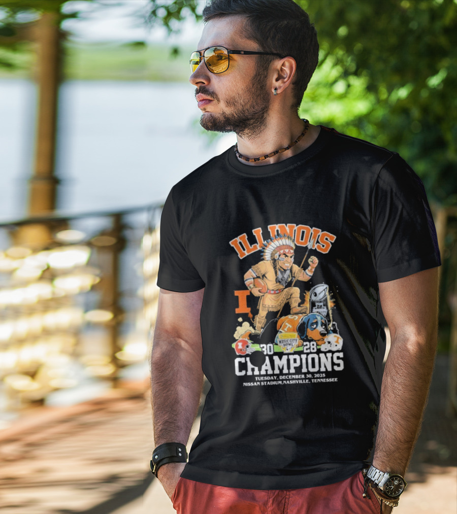 Illinois Fighting Illini Music City Bowl 2025 Champions December 30 Nashville 30 28 Score T-Shirt