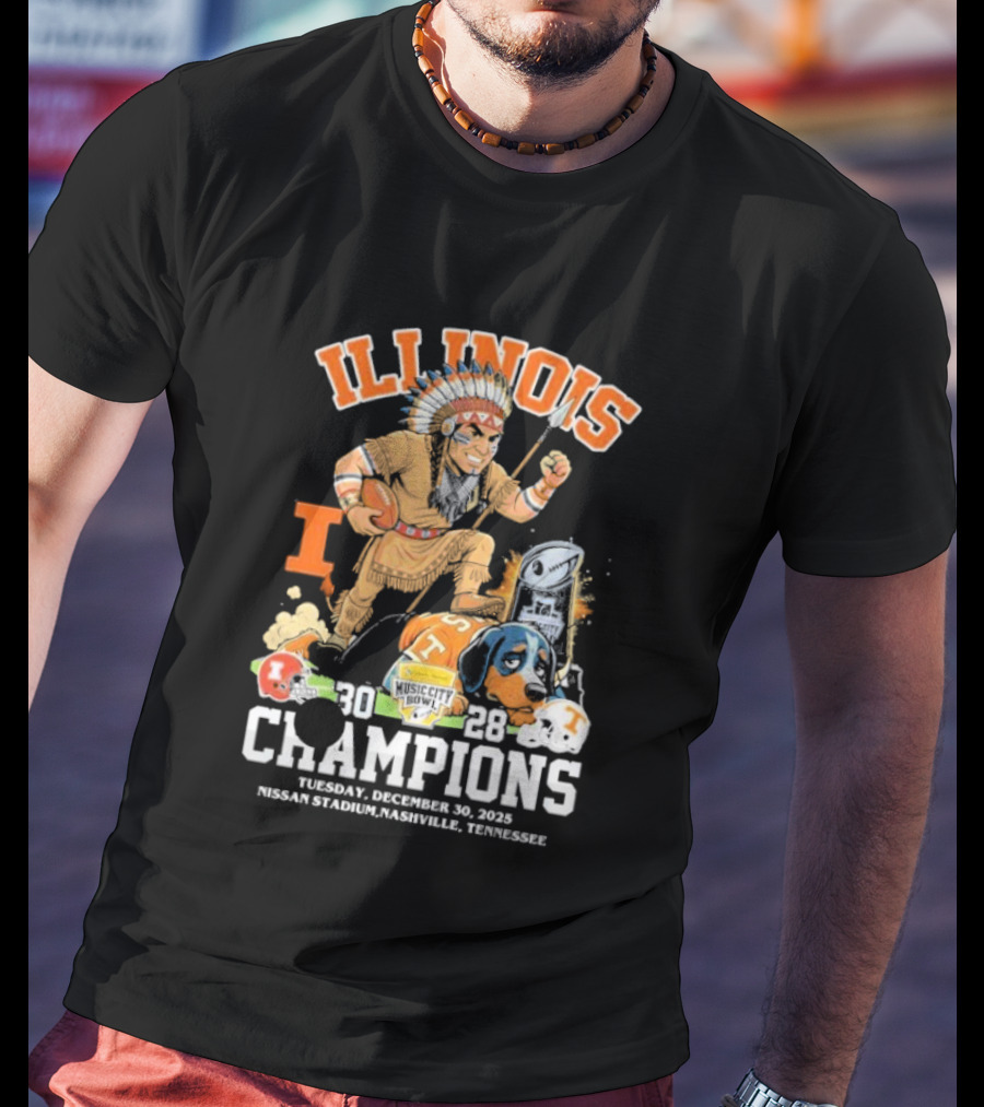 Illinois Fighting Illini Music City Bowl 2025 Champions December 30 Nashville 30 28 Score T-Shirt