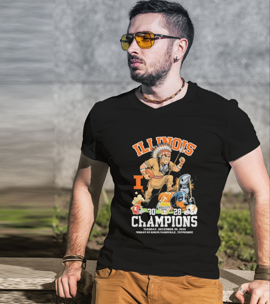 Illinois Fighting Illini Music City Bowl 2025 Champions December 30 Nashville 30 28 Score T-Shirt