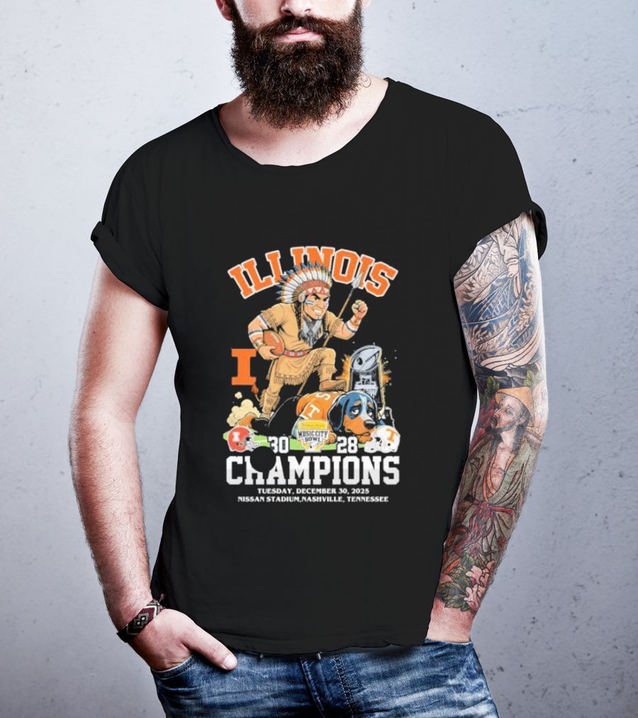 Illinois Fighting Illini Music City Bowl 2025 Champions December 30 Nashville 30 28 Score T-Shirt