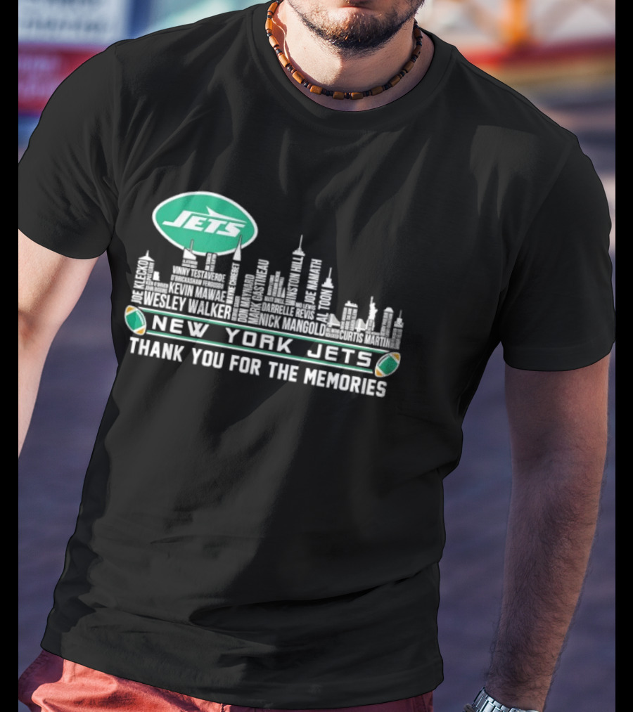 New York Jets Skyline Thank You For The Memories Football T-Shirt