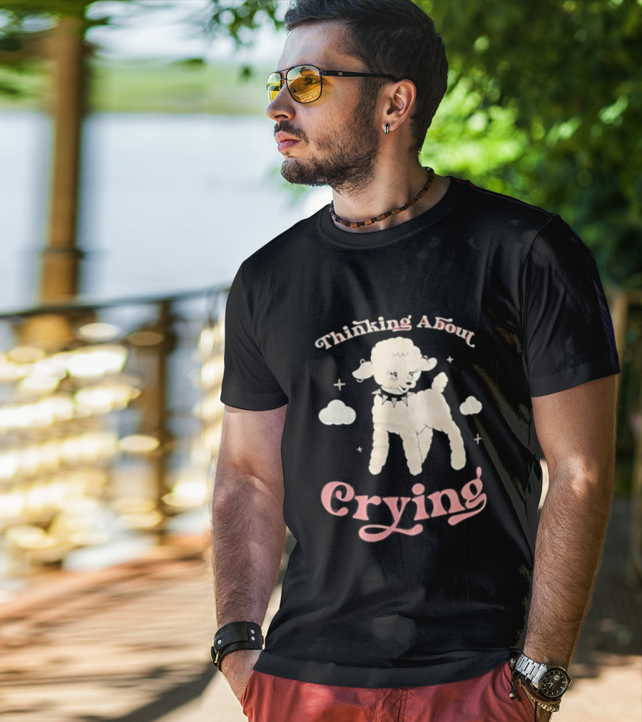 Thinking About Crying Cute Lamb With Clouds T-Shirt
